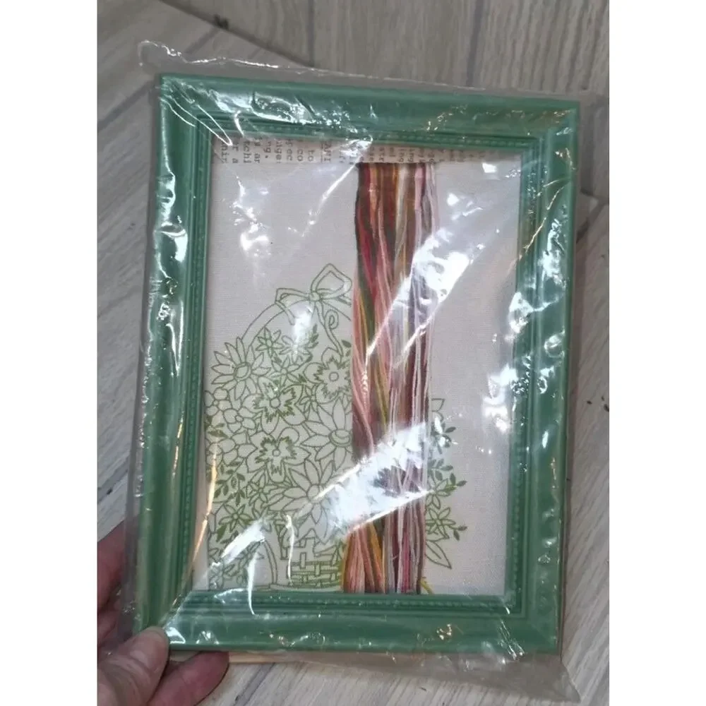 Vtg Charmin Basket Of Flowers Embroidery Kit 5 x 7 New Silk Screen Needlepoint